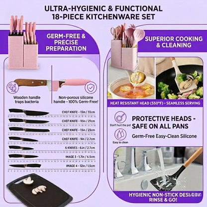 19-Piece Silicone Kitchen Utensils & Knife Set with Holder